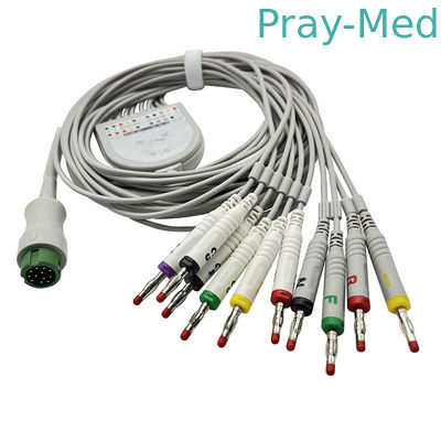 10 أسلاك الرصاص Biocare EKG Cable 3.6m سترة TPU باللون الرمادي مع موصل Banana 4.0
