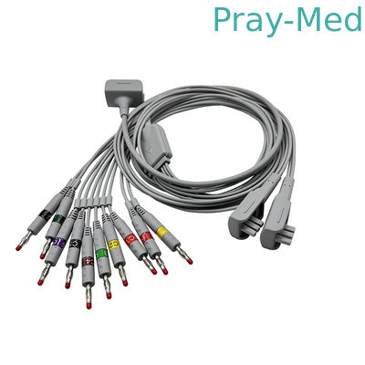 كابل Banana 4.0 Connector Nalong EKG 3.6m سترة TPU باللون الرمادي 10 أسلاك من الرصاص