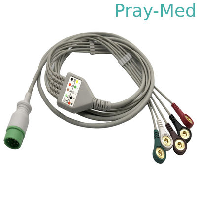 Zoncare Hwatime 2.6mm 6pin 5 Lead ECG Cable مع Leadwires Snap
